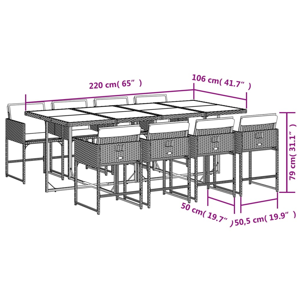 9-tlg. Garten-Essgruppe mit Kissen Beigemischung Poly Rattan