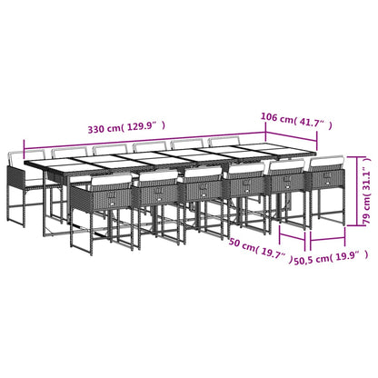 13-tlg. Garten-Essgruppe mit Kissen Schwarz Poly Rattan