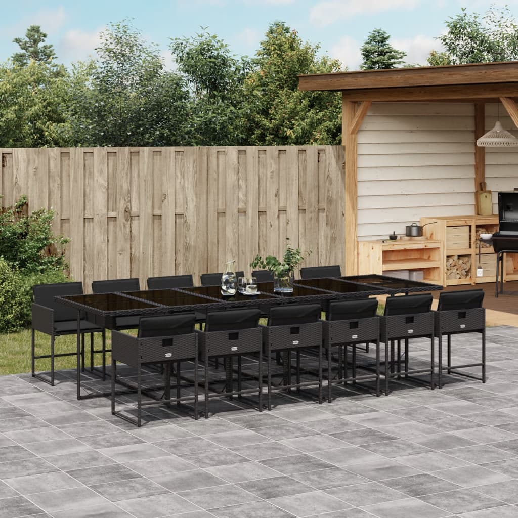 13-tlg. Garten-Essgruppe mit Kissen Schwarz Poly Rattan