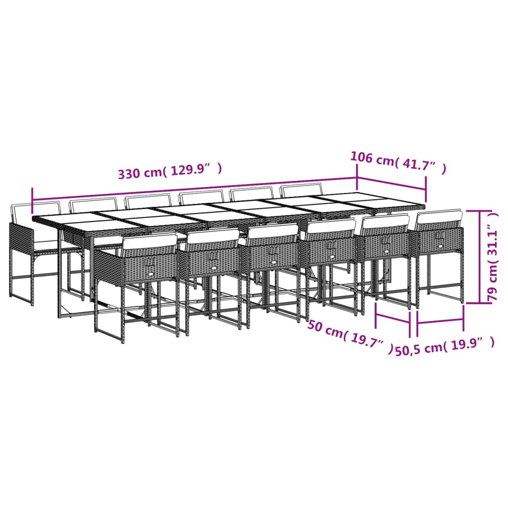 13-tlg. Garten-Essgruppe mit Kissen Beigemischung Poly Rattan