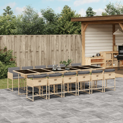 13-tlg. Garten-Essgruppe mit Kissen Beigemischung Poly Rattan