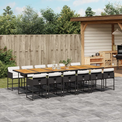 13-tlg. Garten-Essgruppe mit Kissen Schwarz Poly Rattan