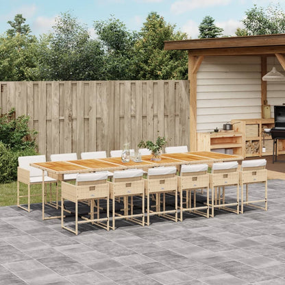 13-tlg. Garten-Essgruppe mit Kissen Beige Poly Rattan