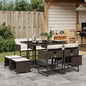 9-tlg. Garten-Essgruppe mit Kissen Braun Poly Rattan