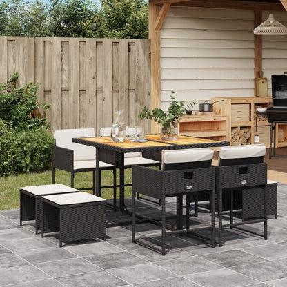 9-tlg. Garten-Essgruppe mit Kissen Schwarz Poly Rattan