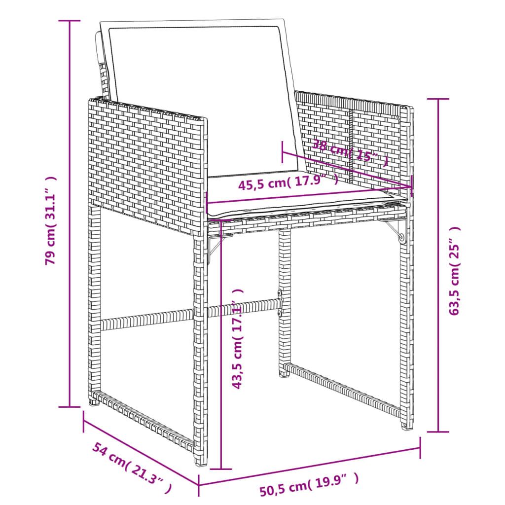 13-tlg. Garten-Essgruppe mit Kissen Braun Poly Rattan