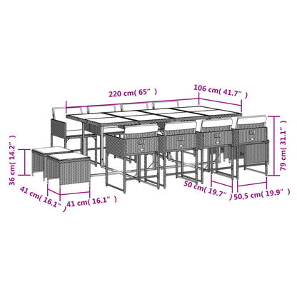 13-tlg. Garten-Essgruppe mit Kissen Grau Poly Rattan