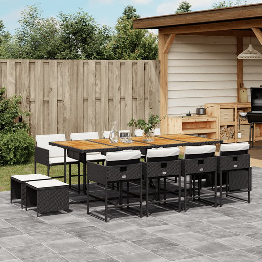 13-tlg. Garten-Essgruppe mit Kissen Schwarz Poly Rattan