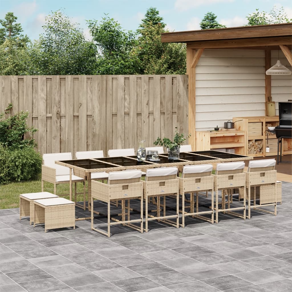 15-tlg. Garten-Essgruppe mit Kissen Beige Poly Rattan