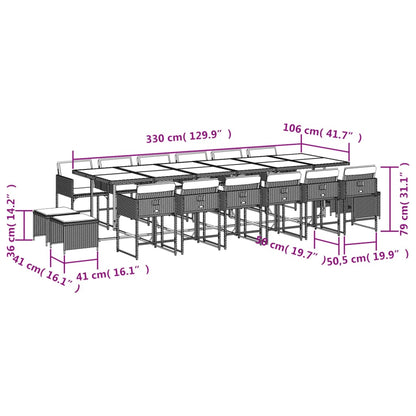 17-tlg. Garten-Essgruppe mit Kissen Beigemischung Poly Rattan