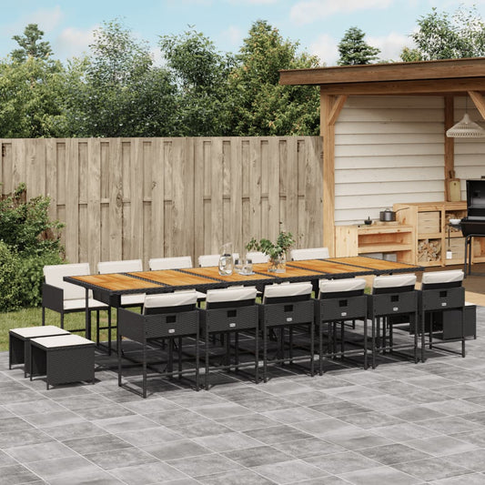 17-tlg. Garten-Essgruppe mit Kissen Schwarz Poly Rattan