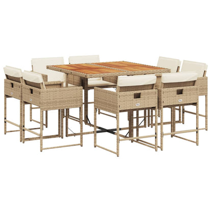 9-tlg. Garten-Essgruppe mit Kissen Beige Poly Rattan