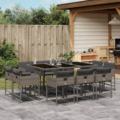 11-tlg. Garten-Essgruppe mit Kissen Grau Poly Rattan