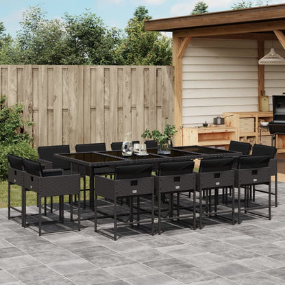 13-tlg. Garten-Essgruppe mit Kissen Schwarz Poly Rattan