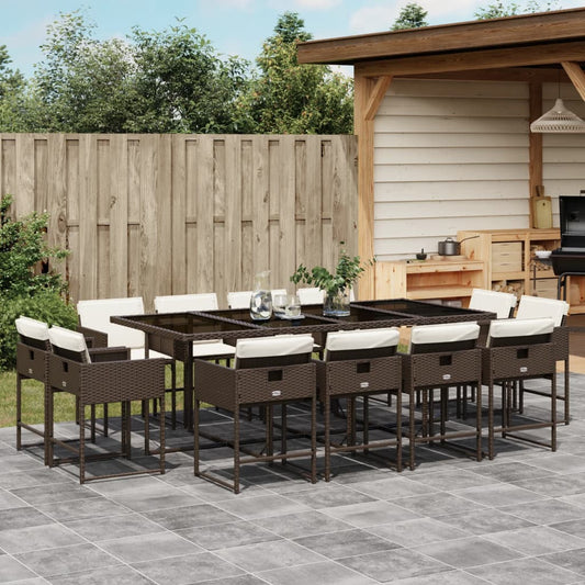 13-tlg. Garten-Essgruppe mit Kissen Braun Poly Rattan