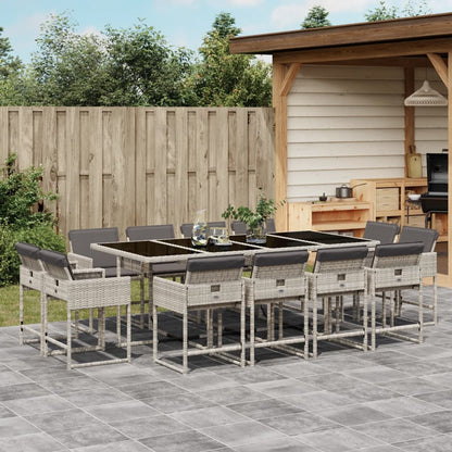 13-tlg. Garten-Essgruppe mit Kissen Hellgrau Poly Rattan