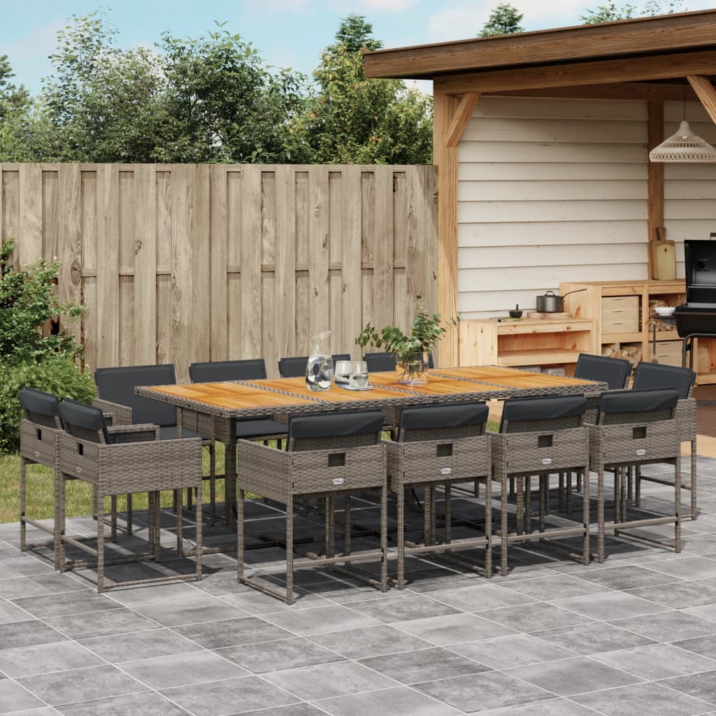 13-tlg. Garten-Essgruppe mit Kissen Grau Poly Rattan