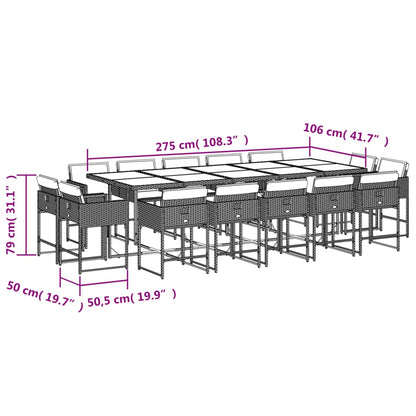 15-tlg. Garten-Essgruppe mit Kissen Hellgrau Poly Rattan