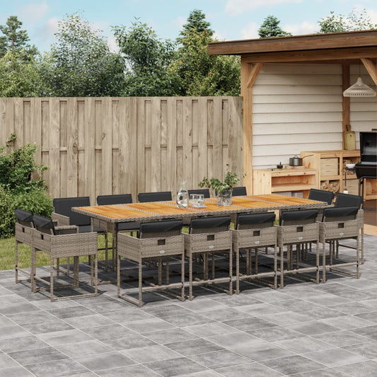 15-tlg. Garten-Essgruppe mit Kissen Grau Poly Rattan