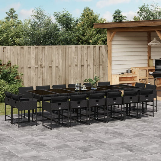 17-tlg. Garten-Essgruppe mit Kissen Schwarz Poly Rattan