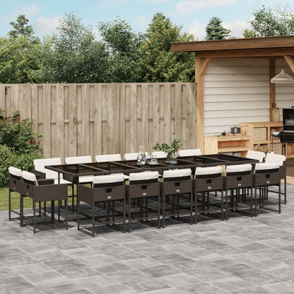 17-tlg. Garten-Essgruppe mit Kissen Braun Poly Rattan