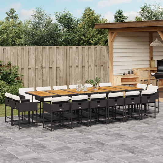 17-tlg. Garten-Essgruppe mit Kissen Schwarz Poly Rattan