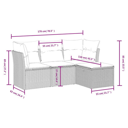 4-tlg. Garten-Sofagarnitur mit Kissen Hellgrau Poly Rattan