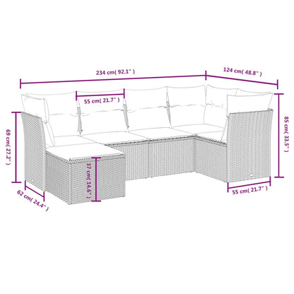 6-tlg. Garten-Sofagarnitur mit Kissen Hellgrau Poly Rattan