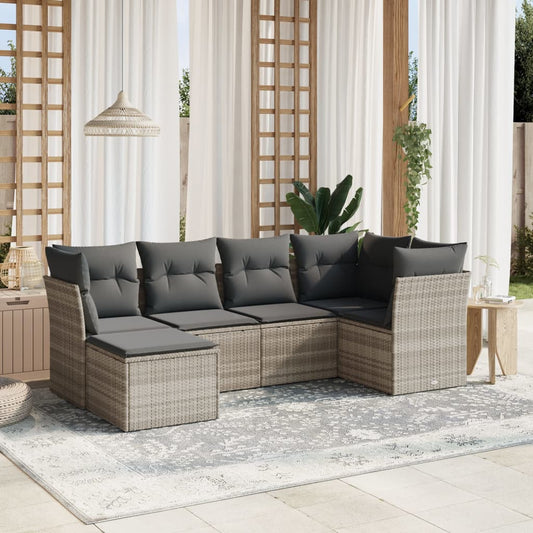 6-tlg. Garten-Sofagarnitur mit Kissen Hellgrau Poly Rattan