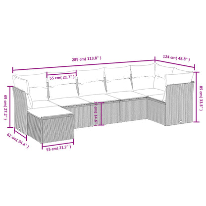 7-tlg. Garten-Sofagarnitur mit Kissen Hellgrau Poly Rattan