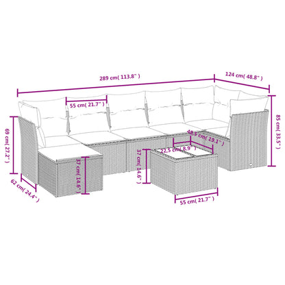 8-tlg. Garten-Sofagarnitur mit Kissen Hellgrau Poly Rattan