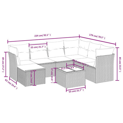 8-tlg. Garten-Sofagarnitur mit Kissen Hellgrau Poly Rattan