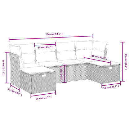 6-tlg. Garten-Sofagarnitur mit Kissen Hellgrau Poly Rattan