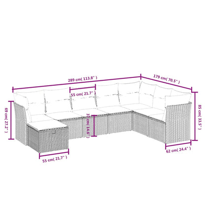 8-tlg. Garten-Sofagarnitur mit Kissen Hellgrau Poly Rattan