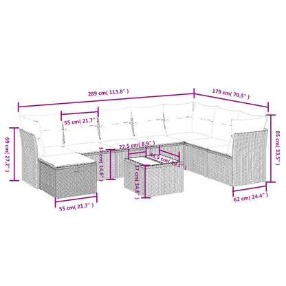 9-tlg. Garten-Sofagarnitur mit Kissen Hellgrau Poly Rattan