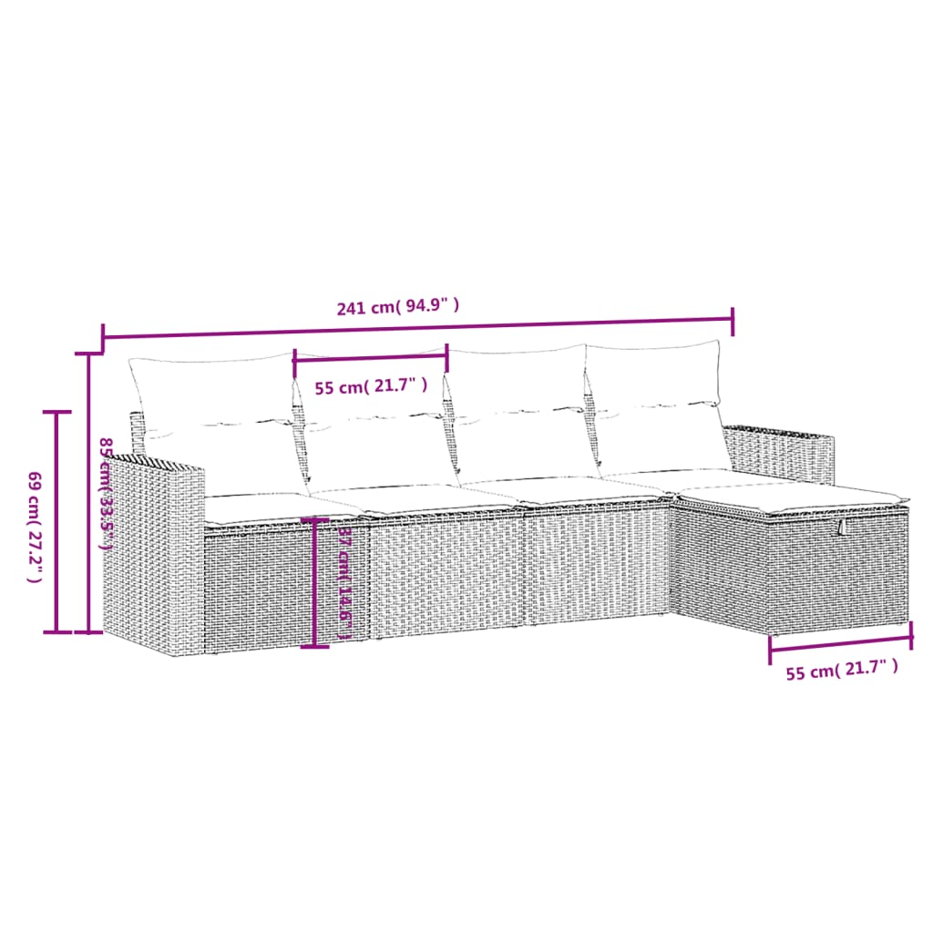 5-tlg. Garten-Sofagarnitur mit Kissen Hellgrau Poly Rattan