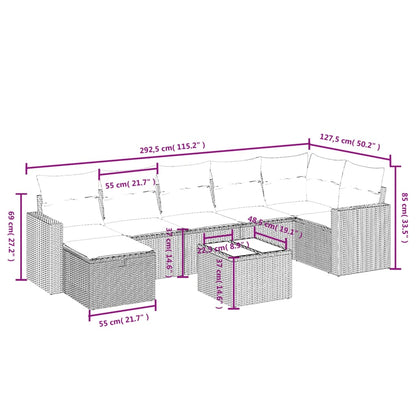 8-tlg. Garten-Sofagarnitur mit Kissen Hellgrau Poly Rattan