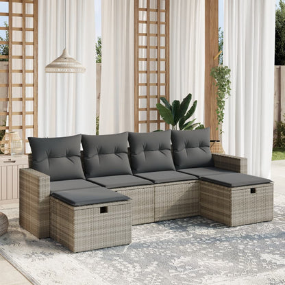 6-tlg. Garten-Sofagarnitur mit Kissen Hellgrau Poly Rattan