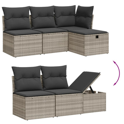 5-tlg. Garten-Sofagarnitur mit Kissen Hellgrau Poly Rattan