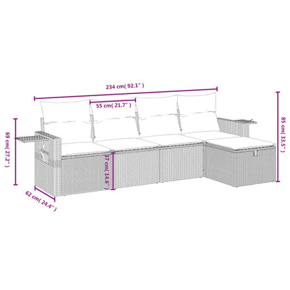 5-tlg. Garten-Sofagarnitur mit Kissen Hellgrau Poly Rattan