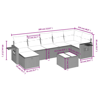 8-tlg. Garten-Sofagarnitur mit Kissen Hellgrau Poly Rattan