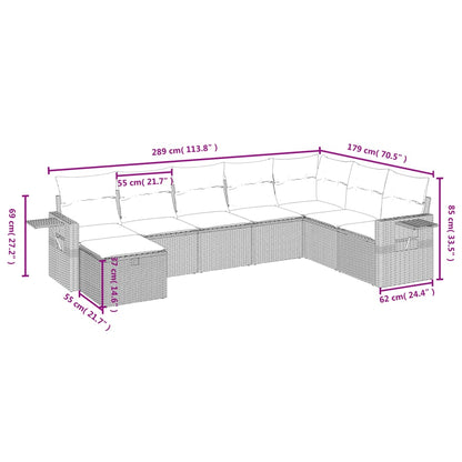 8-tlg. Garten-Sofagarnitur mit Kissen Hellgrau Poly Rattan