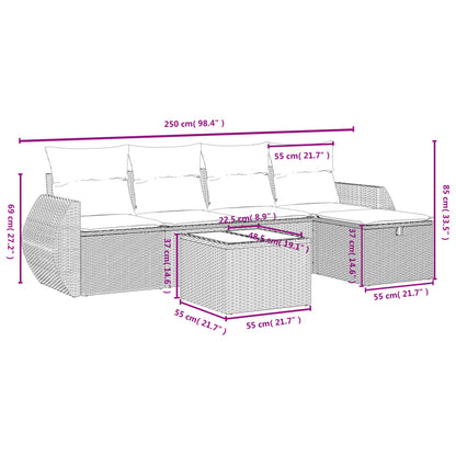 6-tlg. Garten-Sofagarnitur mit Kissen Hellgrau Poly Rattan