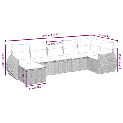 7-tlg. Garten-Sofagarnitur mit Kissen Hellgrau Poly Rattan