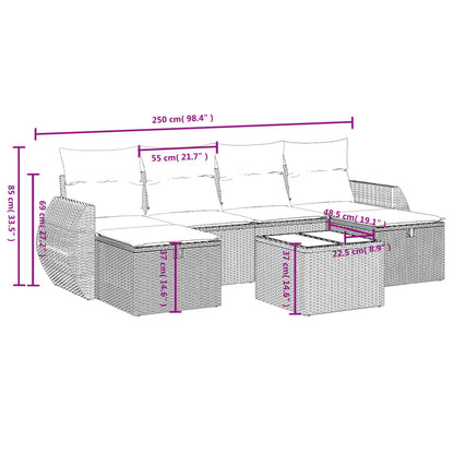 6-tlg. Garten-Sofagarnitur mit Kissen Hellgrau Poly Rattan