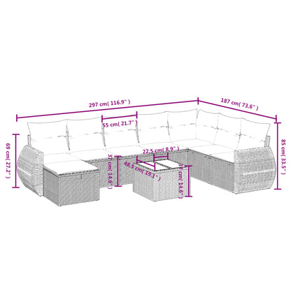 9-tlg. Garten-Sofagarnitur mit Kissen Hellgrau Poly Rattan