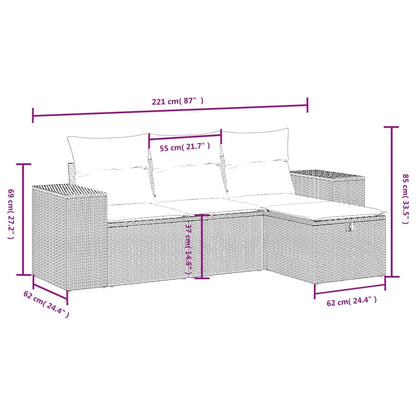 4-tlg. Garten-Sofagarnitur mit Kissen Hellgrau Poly Rattan