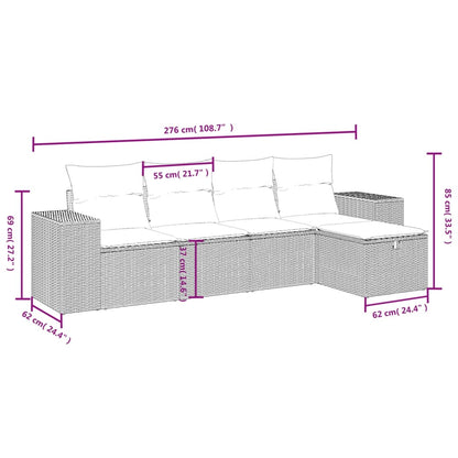 5-tlg. Garten-Sofagarnitur mit Kissen Hellgrau Poly Rattan