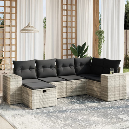 6-tlg. Garten-Sofagarnitur mit Kissen Hellgrau Poly Rattan