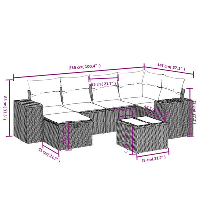 7-tlg. Garten-Sofagarnitur mit Kissen Hellgrau Poly Rattan